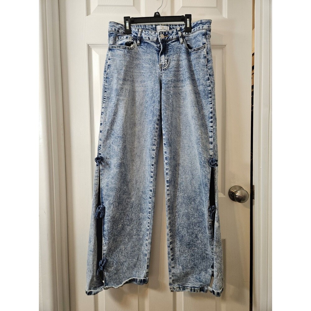 Austin Landing Acid Wash Blue Bilateral Slits Bows Stretch Denim Jeans Women's 9